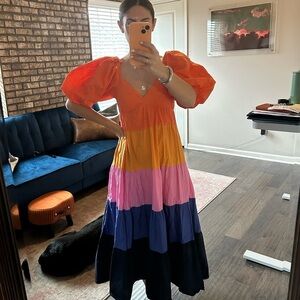 Anthropologie Farm Rio Tiered Colorblocked Maxi Dress size XS P